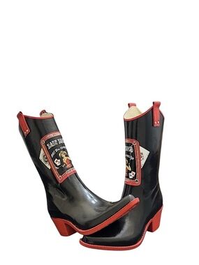 NOMAD - BLACK RED WESTERN RUBBER RAIN BOOTS